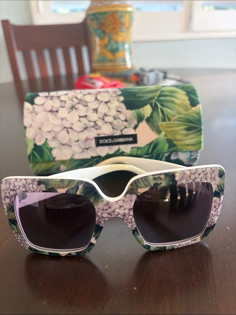 Vintage Dolce & Gabbana Hydrangea Statement Sunglasses - White, Lavender & Green